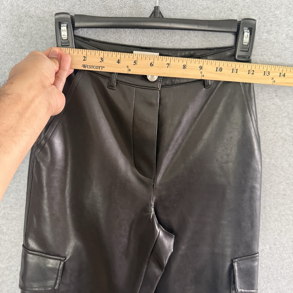 Aritzia WILFRED Modern Cargo Pants Black Vegan Leather High Waist Button Size 00 - Picture 7 of 14